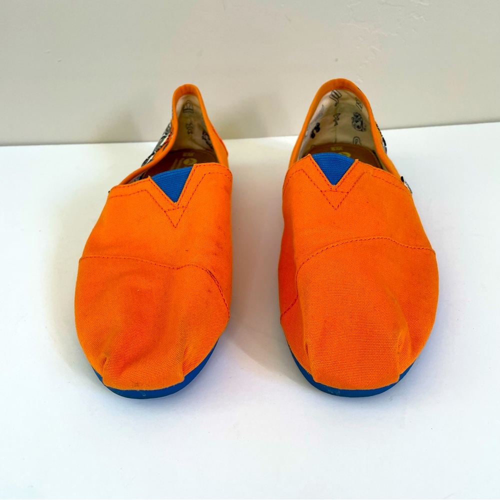 Joy & Mario Orange Slip On Shoes Sliders with Blue Crab Graphic Flats